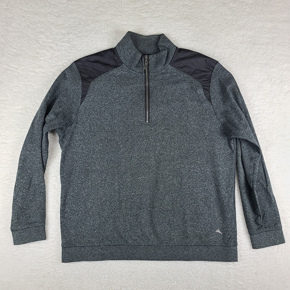 Tommy Bahama Sweater Mens Large Dark Gray Quarter Zip Cotton Polyester *‎